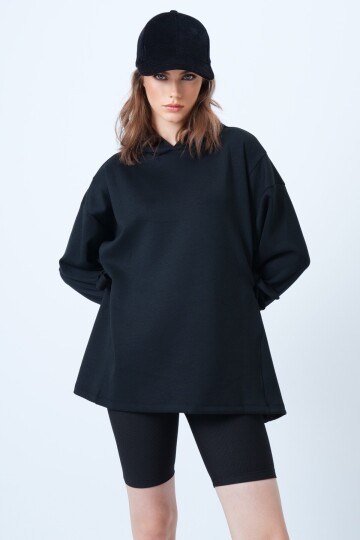 Kapüsonlu Yandan Bağlamalı Modal Oversize Sweatshirt