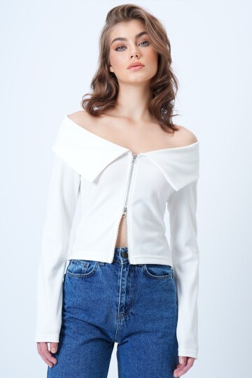 Karmen Yaka Fermuar Detaylı Ottoban Bluz