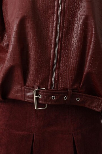 Kemer Detaylı Suni Deri Bomber Ceket