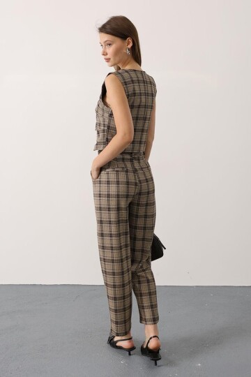 Kemerli Ekose Desenli Havuç Pantolon