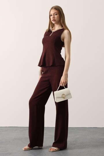 Sıfır Kol Yandan Fermuarlı Bluz Ve Palazzo Pantolon