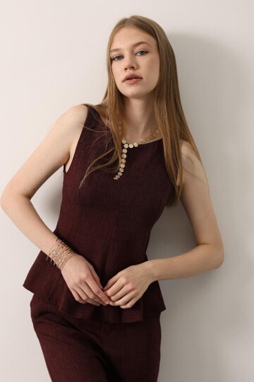 Sıfır Kol Yandan Fermuarlı Bluz Ve Palazzo Pantolon