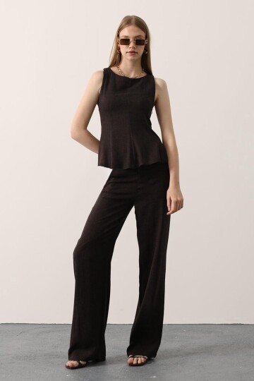 Sıfır Kol Yandan Fermuarlı Bluz Ve Palazzo Pantolon