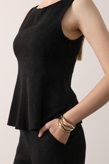 Sıfır Kol Yandan Fermuarlı Bluz Ve Palazzo Pantolon