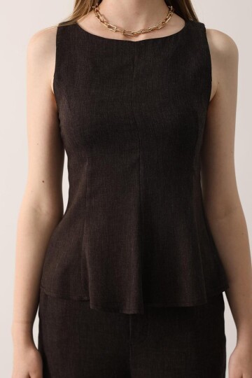 Sıfır Kol Yandan Fermuarlı Bluz Ve Palazzo Pantolon