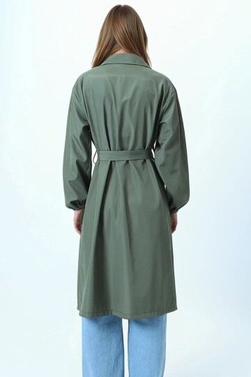 Kruvaze Yaka Bağlamalı Kolları Lastikli Trençkot