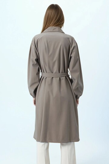 Kruvaze Yaka Bağlamalı Kolları Lastikli Trençkot