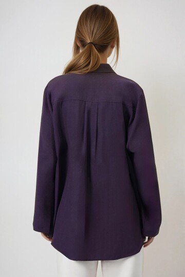 Mor Tek Cepli İspanyol Kol Oversize Gömlek