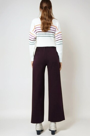 Mürdüm Beli Lastikli Cepsiz Palazzo Pantolon