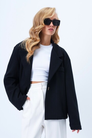 Oversize Cep Detaylı İçi Astarlı Blazer Ceket