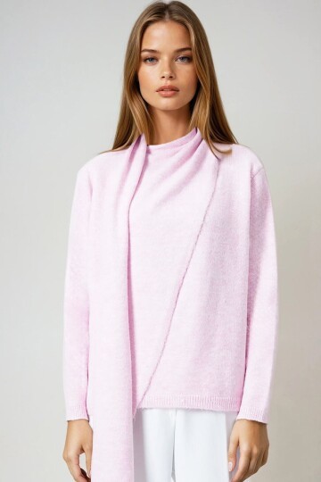 Pembe Şal Detaylı Bisiklet Yaka Triko Kazak