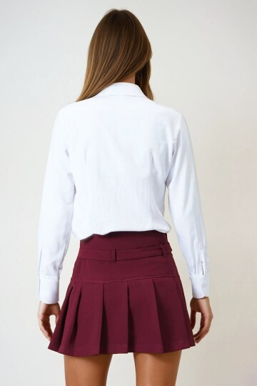 Pileli Kemerli Mini Etek