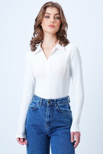 Polo Yaka Gizli Fermuarlı Ottoban Bluz