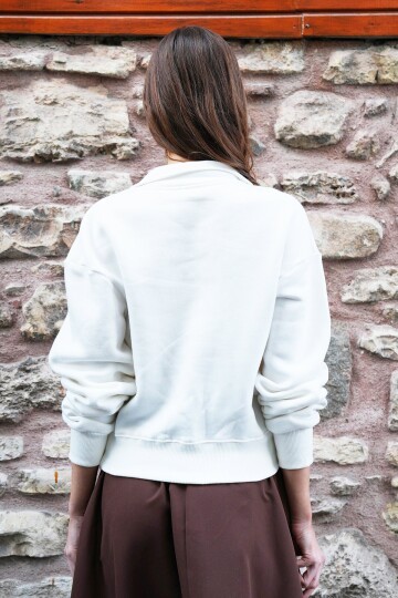 Polo Yaka İçi Şardonlu 3 İplik Sweatshirt