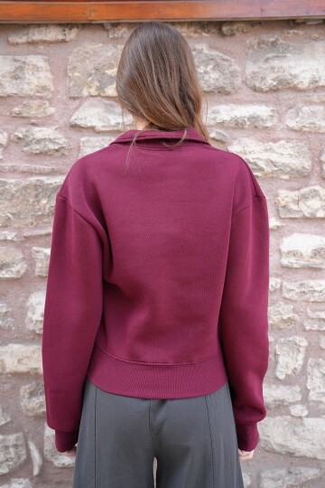 Polo Yaka İçi Şardonlu 3 İplik Sweatshirt