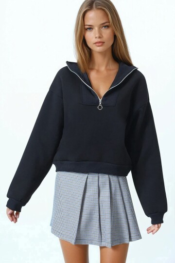 Polo Yaka Yarım Fermuarlı Sweatshirt