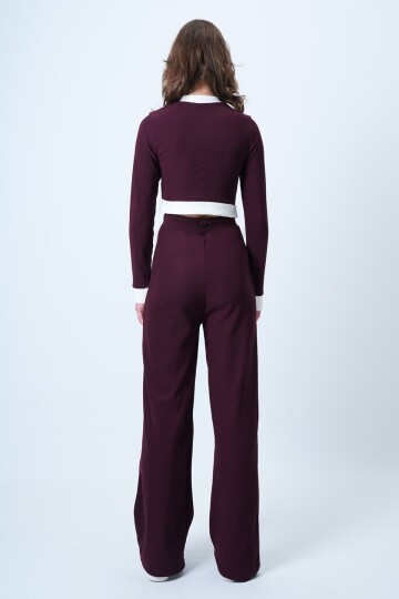 Renk Bloklu Crop Ceket Ve  Ottaban Pantolon Takım