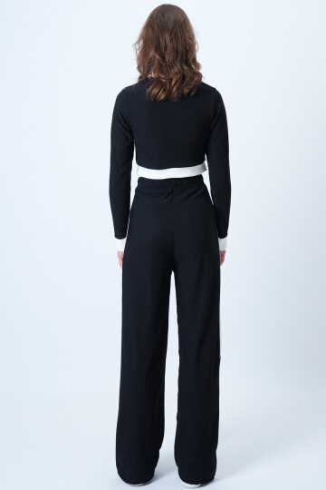 Renk Bloklu Crop Ceket Ve  Ottaban Pantolon Takım