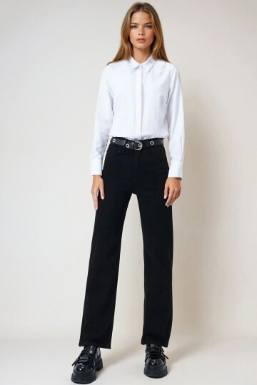 Siyah 5 Cepli Bol Paça Palazzo Jean