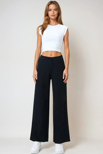 Siyah Beli Lastikli Cepsiz Palazzo Pantolon