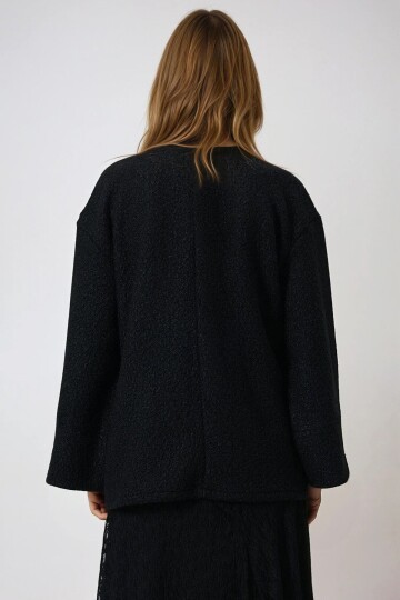 Siyah Kruvaze Yaka Yandan Bağlamalı Premium Ceket