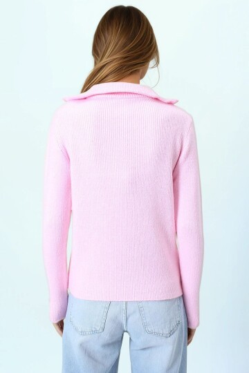 Yarım Fermuarlı Dik Yaka Triko Bluz