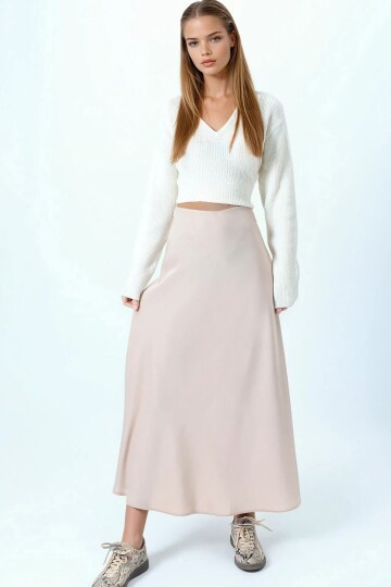Yüksek Bel Basic Saten Etek