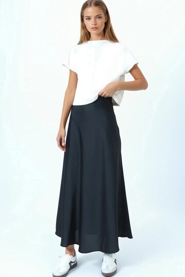 Yüksek Bel Basic Saten Etek