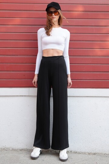 Yüksek Bel Beli Lastikli Çımalı Palazzo Pantolon