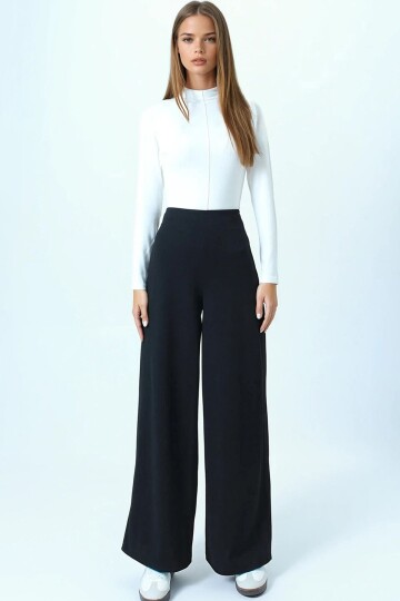 Yüksek Bel Fermuar Kapamalı Palazzo Pantolon