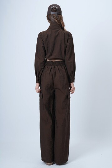 Hakim Yaka Çift Kapak Cepli Ceket Ve Bol Paça Pantolon Takım