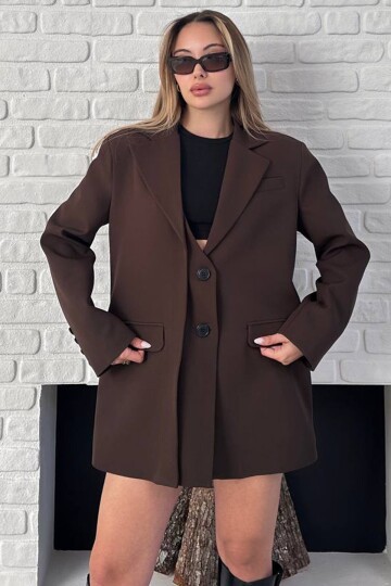 Asimetrik Kesim Düğme Kapamalı Cep Kapaklı Blazer Ceket