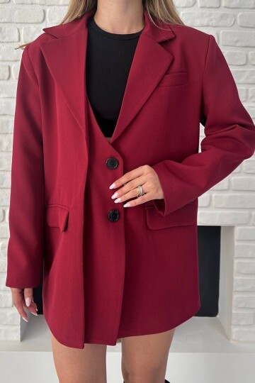 Asimetrik Kesim Düğme Kapamalı Cep Kapaklı Blazer Ceket