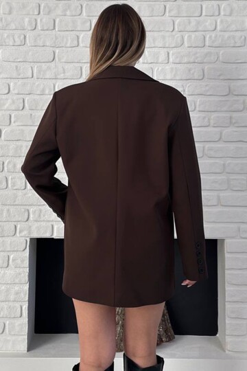Asimetrik Kesim Düğme Kapamalı Cep Kapaklı Blazer Ceket