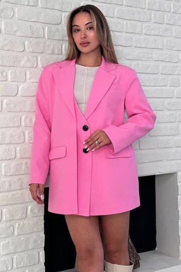 Asimetrik Kesim Düğme Kapamalı Cep Kapaklı Blazer Ceket