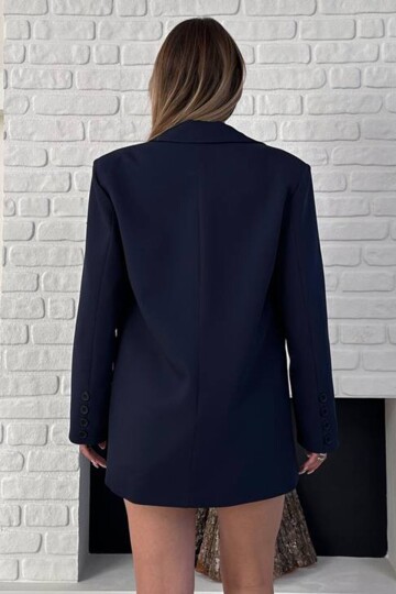 Asimetrik Kesim Düğme Kapamalı Cep Kapaklı Blazer Ceket