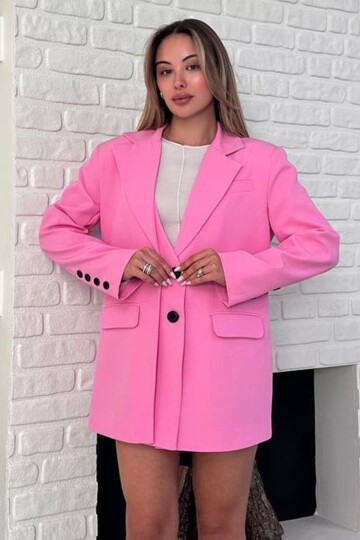 Asimetrik Kesim Düğme Kapamalı Cep Kapaklı Blazer Ceket