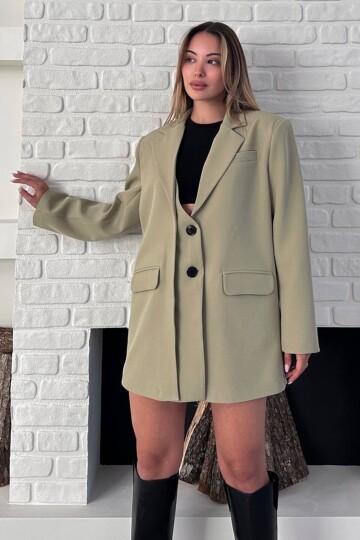 Asimetrik Kesim Düğme Kapamalı Cep Kapaklı Blazer Ceket