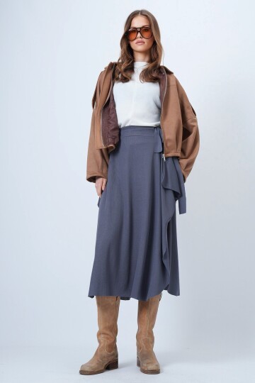 Asimetrik Kesim Kendinden Dokulu Bağlamalı Etek