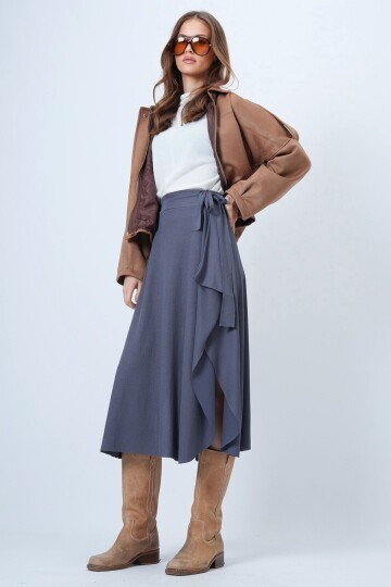 Asimetrik Kesim Kendinden Dokulu Bağlamalı Etek