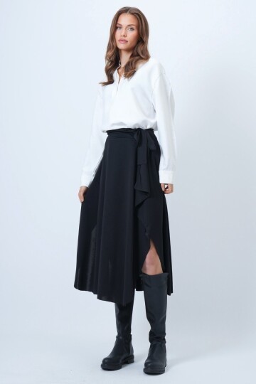 Asimetrik Kesim Kendinden Dokulu Bağlamalı Etek