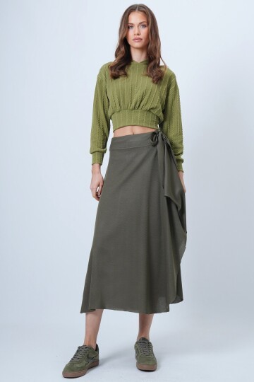 Asimetrik Kesim Kendinden Dokulu Bağlamalı Etek