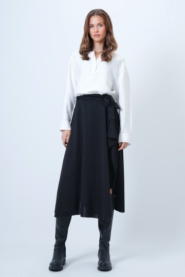 Asimetrik Kesim Kendinden Dokulu Bağlamalı Etek