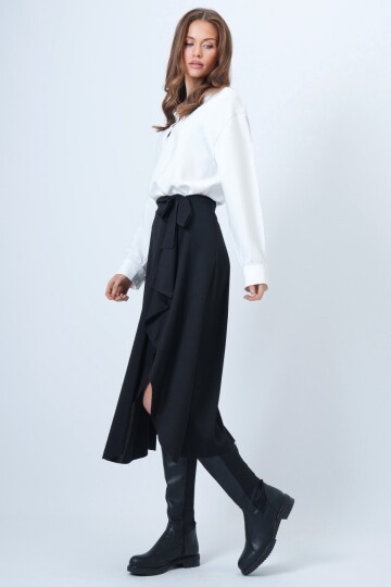 Asimetrik Kesim Kendinden Dokulu Bağlamalı Etek