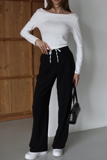 Bağcıklı Çift Cepli Fermuarlı Palazzo Pantolon