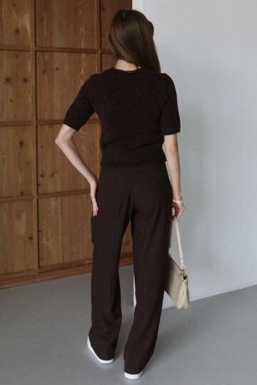 Bağcıklı Çift Cepli Fermuarlı Palazzo Pantolon