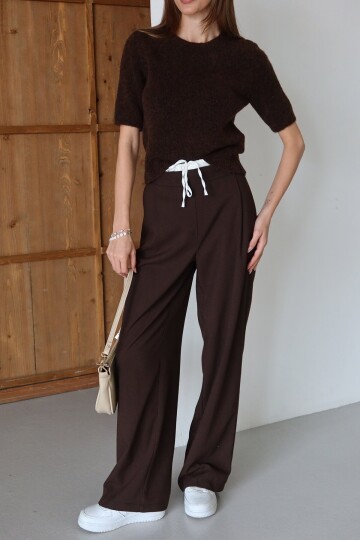 Bağcıklı Çift Cepli Fermuarlı Palazzo Pantolon