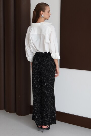 Bağcıklı Çift Cepli Taş İşlemeli Palazzo Pantolon