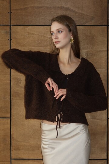 Bağlama Detaylı Polo Yaka Triko Hırka