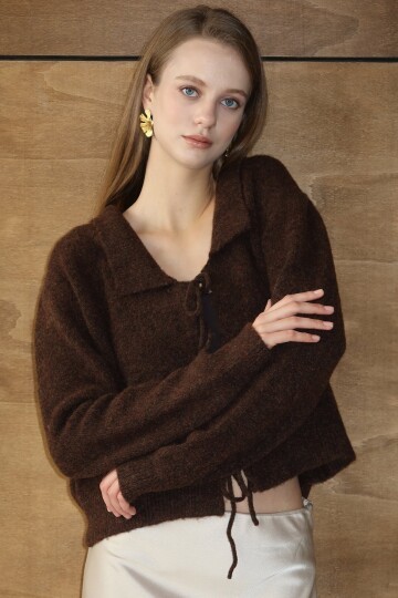 Bağlama Detaylı Polo Yaka Triko Hırka